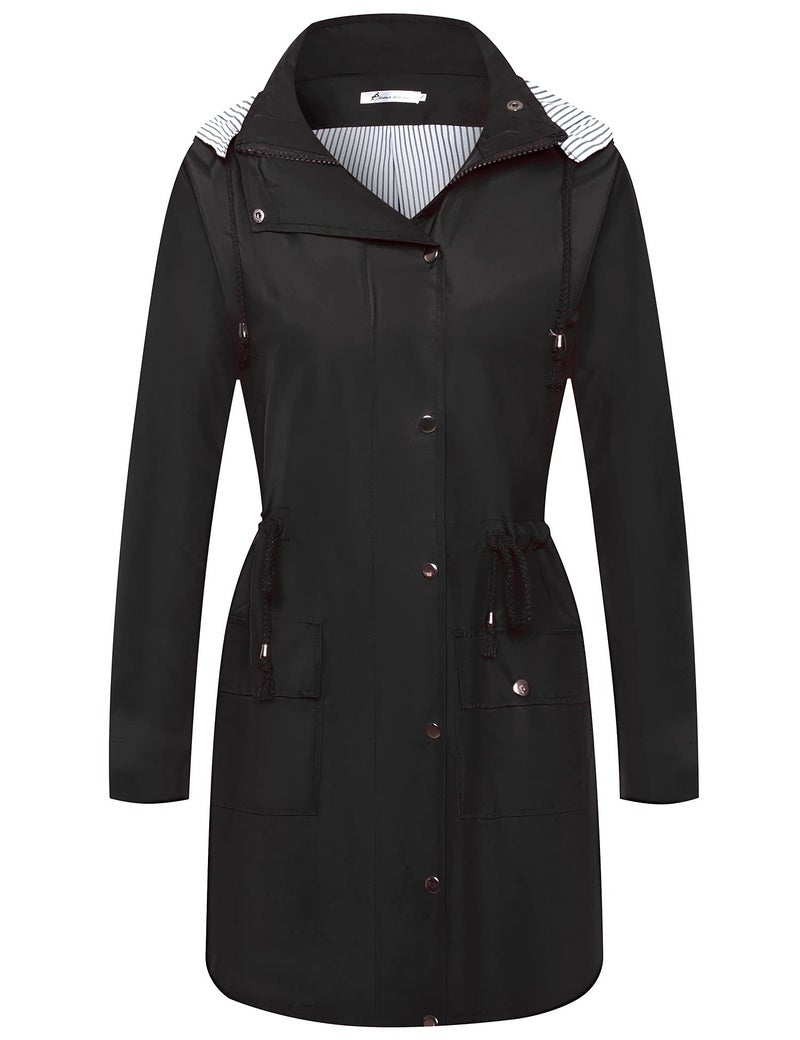 Twinklady Rain Jacket Women Windbreaker Striped Climbing Raincoats Waterproof Lightweight Outdoor Hooded Trench Coats Black L - Image 2